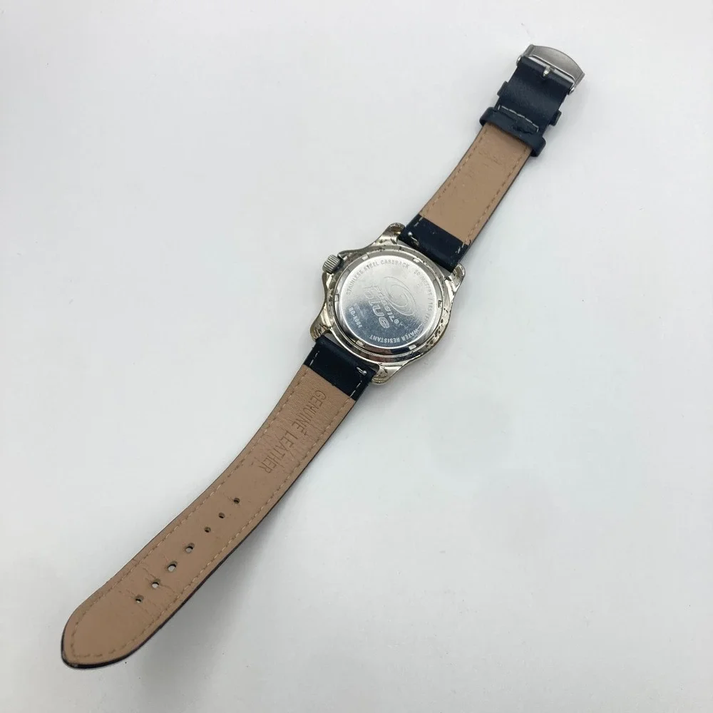 Fossil Blue Men's Watch 38mm Silver Tone Day Date Rotating Bezel New Battery 9